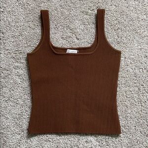 Dress Forum • Brown Square Neck Ribbed Tank Top